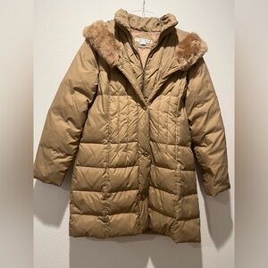 Larry Levine Beige Down Puffy Outerwear Coat - Pre Owned